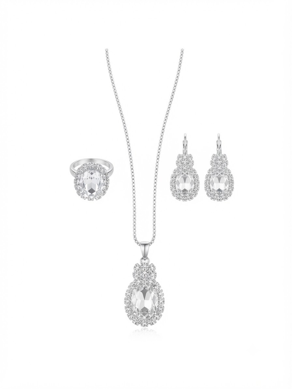 Crystal Accent Silver-Tone Necklace, Earrings & Ring Set - Clear